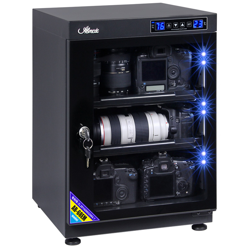 camera gear in dry cabinet